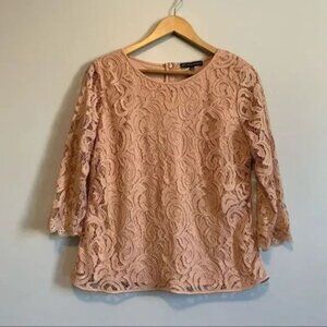 Adrianna Papell Women's 3/4 Sleeve Lace Peach Color Blouse Top Size M